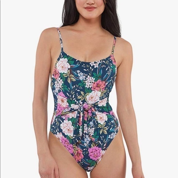 Jessica Simpson Tie Waist Maillot Swim One-Piece Swimsuit M - Picture 1 of 10